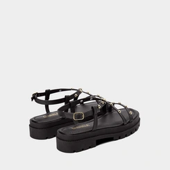 Sandália Papete Gabriela Flatform Rebites Preto