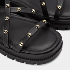 Sandália Papete Gabriela Flatform Rebites Preto