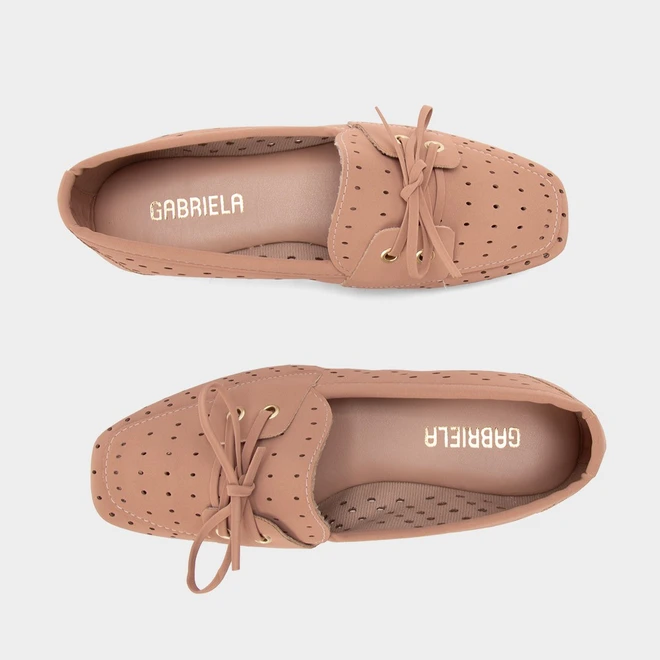 Mocassim Gabriela Vazado Com Amarração Bege