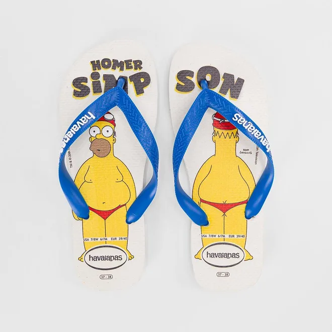 Chinelo Masculino Havaianas Homer Simpson Original Branco & Azul