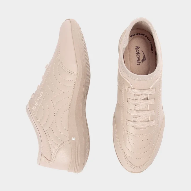 Tênis Feminino Casual Kolosh Costura Relevo Bege