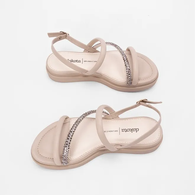 Sandália Dakota Flatform Tira Strass Cinza