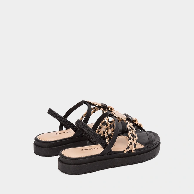 Sandália Flatform Feminina Dakota Detalhe Em Pedraria Preto