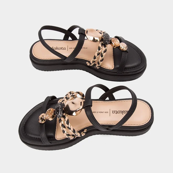 Sandália Flatform Feminina Dakota Detalhe Em Pedraria Preto