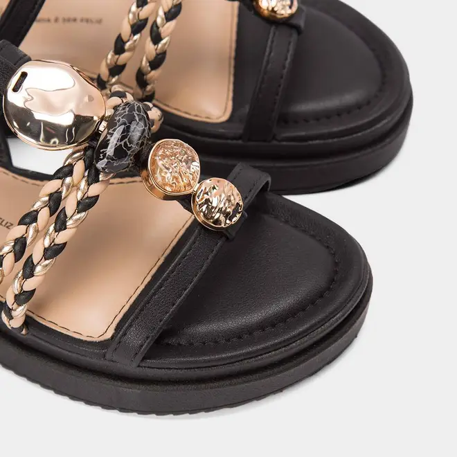 Sandália Flatform Feminina Dakota Detalhe Em Pedraria Preto