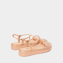Sandália Feminina Dakota Flatform Strass Rose Gold