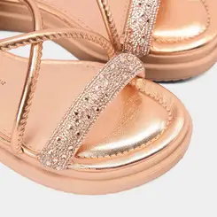 Sandália Feminina Dakota Flatform Strass Rose Gold