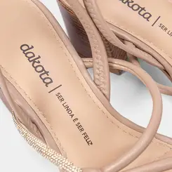 Sandália Feminina Dakota Salto Bloco Médio Detalhe Nó & Strass Nude