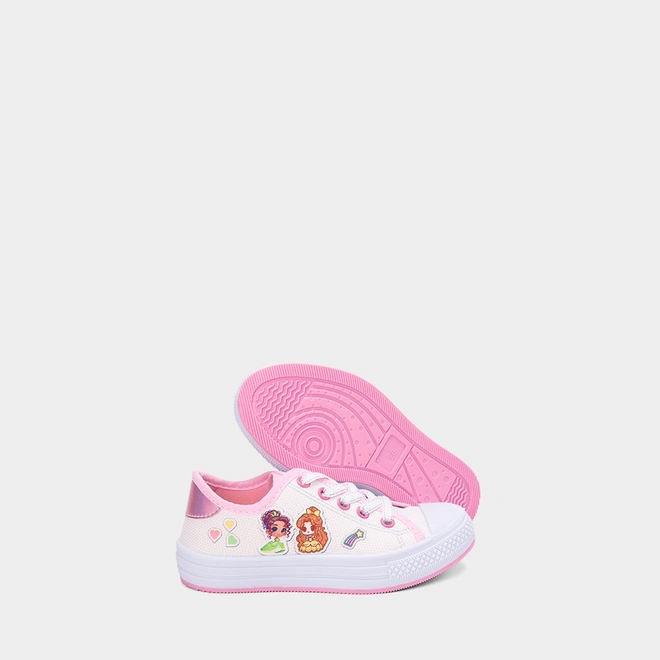 Tênis Casual Infantil Gabrielinha Princesas Recorte Metalizado Off White & Rosa