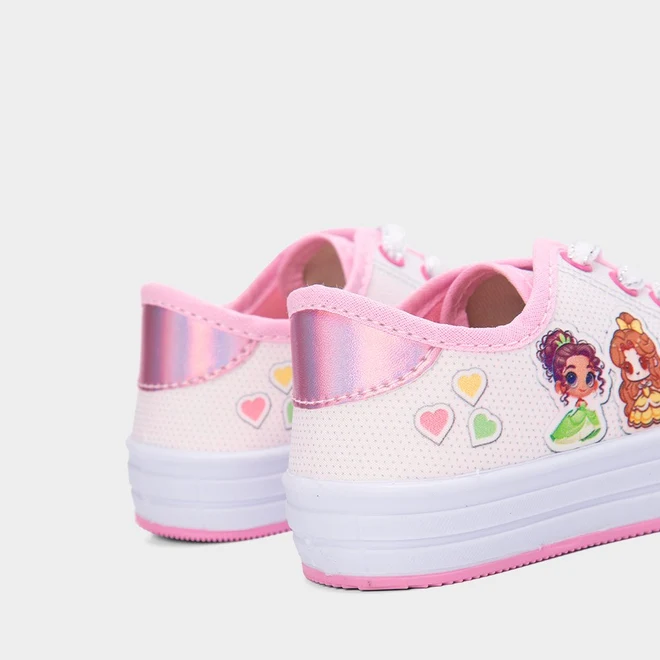 Tênis Casual Infantil Gabrielinha Princesas Recorte Metalizado Off White & Rosa
