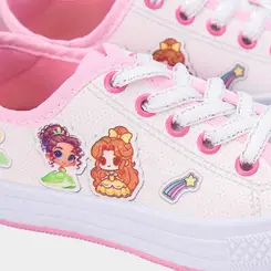 Tênis Casual Infantil Gabrielinha Princesas Recorte Metalizado Off White & Rosa