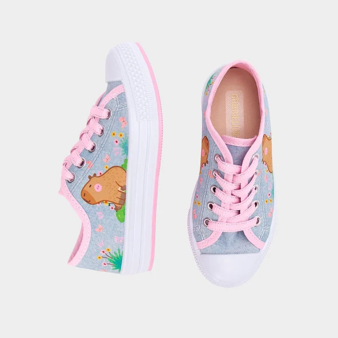 Tênis Casual Infantil Gabrielinha Capivara Rosa & Azul