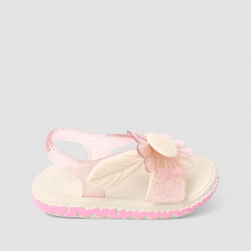 Sandália Infantil Zaxy Tira Contato Glitter Detalhe Flor & Corações Off White