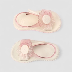 Sandália Infantil Zaxy Tira Contato Glitter Detalhe Flor & Corações Off White
