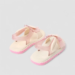 Sandália Infantil Zaxy Tira Contato Glitter Detalhe Flor & Corações Off White