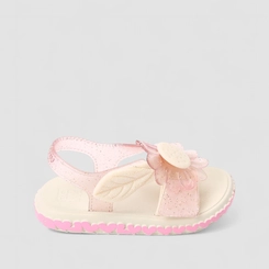 Sandália Infantil Zaxy Tira Contato Glitter Detalhe Flor & Corações Off White