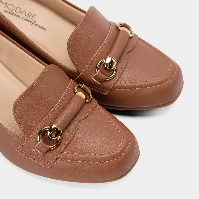 Mocassim Modare Salto Bloco Detalhe Fivela Marrom