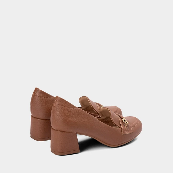 Mocassim Modare Salto Bloco Detalhe Fivela Marrom