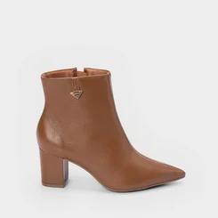 Ankle Boot Via Marte Couro Detalhe Lateral Caramelo