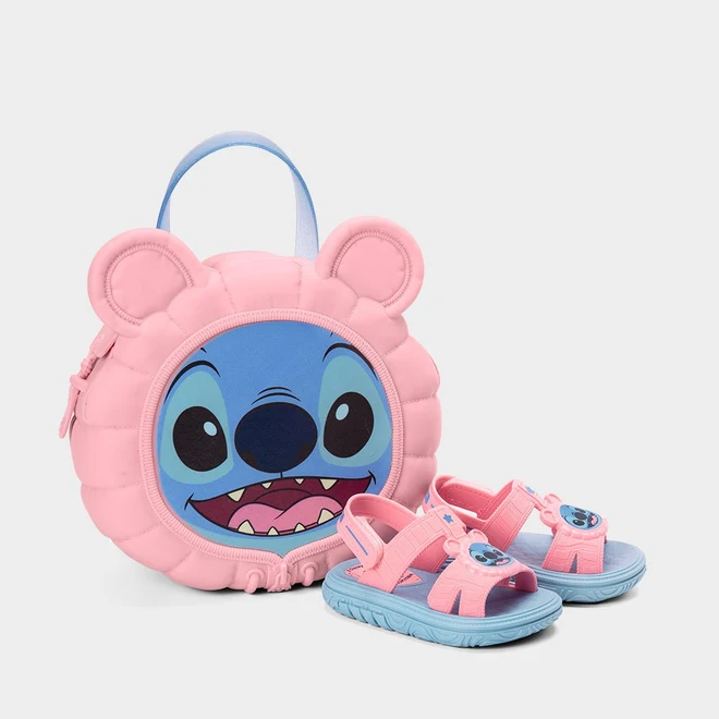 Sandália Infantil Disney + Brinde Mochila Stitch Rosa & Azul