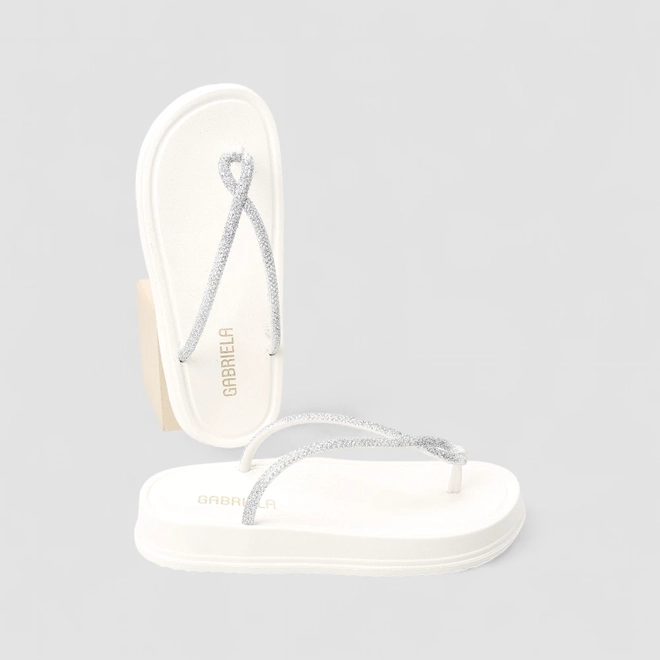 Rasteira Feminina Gabriela Glitter Branco
