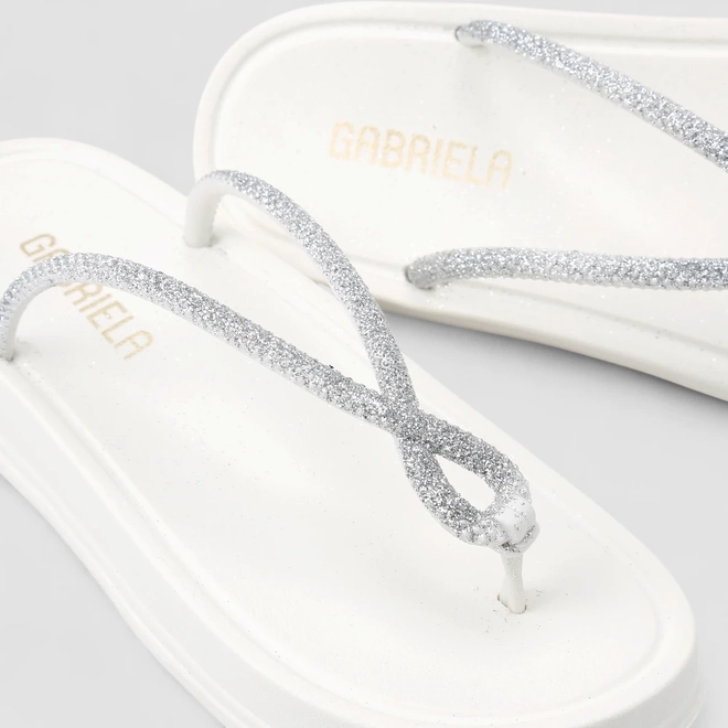 Rasteira Feminina Gabriela Glitter Branco
