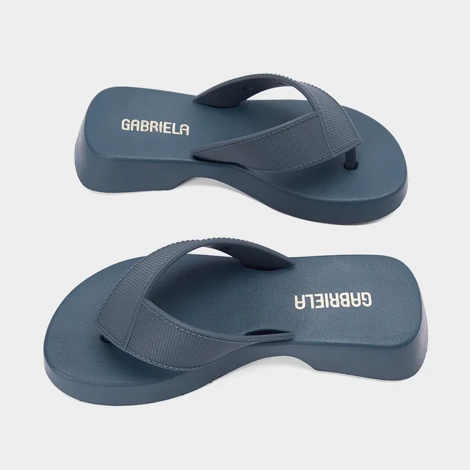 Tamanco Feminino Gabriela Plataforma Tira de Dedo Azul