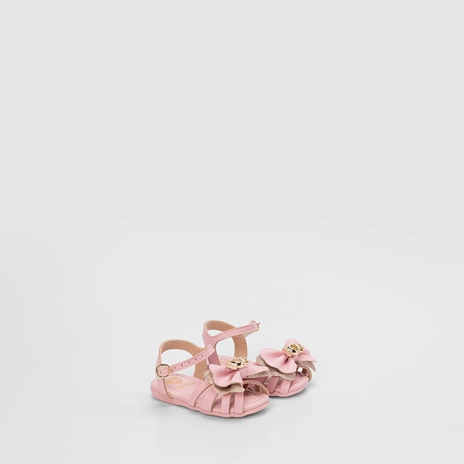 Sandália Molekinha Bebê Detalhe Laço Glitter Rosa
