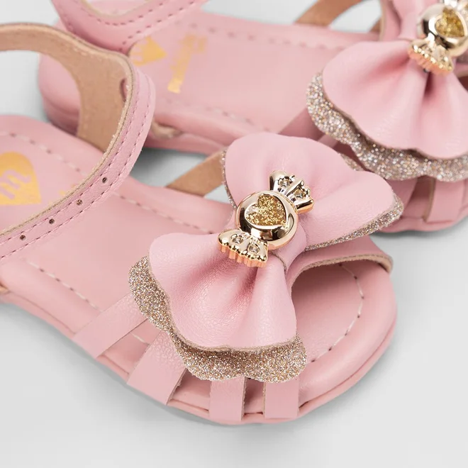 Sandália Molekinha Bebê Detalhe Laço Glitter Rosa