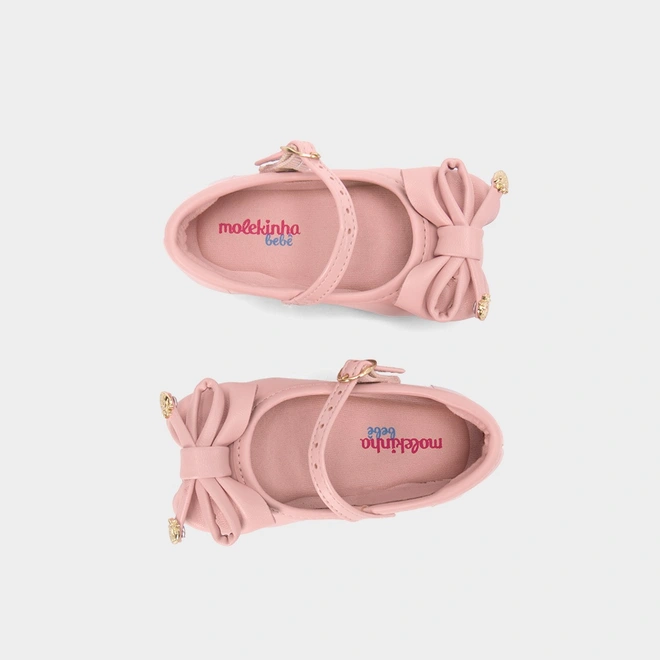 Sapatilha Bebê Molekinha Detalhe Laço Morango Verniz Rosa