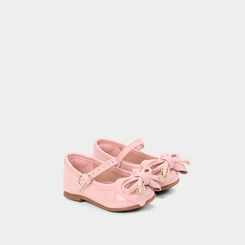 Sapatilha Bebê Molekinha Detalhe Laço Morango Verniz Rosa