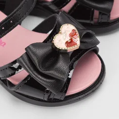 Sandália Bebê Molekinha Laço Detalhe Coração Cereja Preto