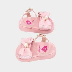 Sandália Bebê Molekinha Laço Strass Gatinho Pérola Rosa