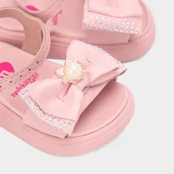 Sandália Bebê Molekinha Laço Strass Gatinho Pérola Rosa