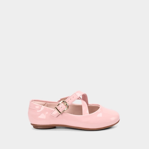 Sapatilha Boneca Infantil Molekinha Verniz Tiras Cruzadas Rosa