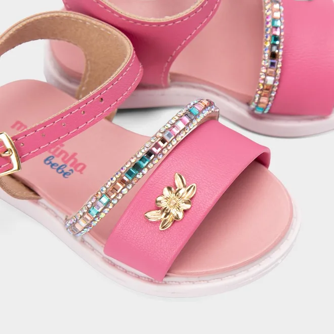 Sandália Bebê Molekinha Tira Em Strass Rosa