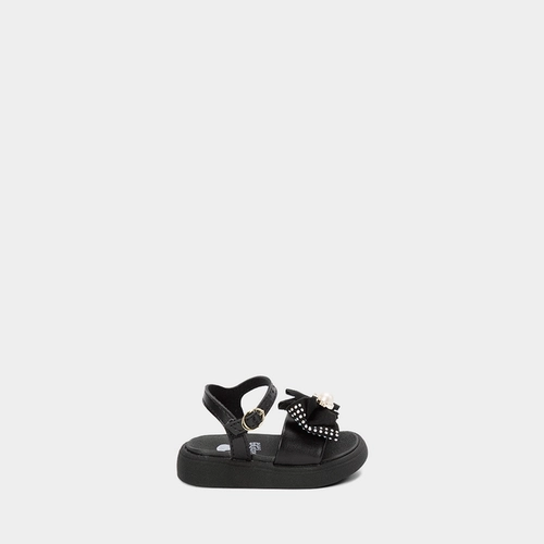 Sandália Bebê Molekinha Laço Strass Gatinho Pérola Preto