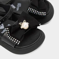 Sandália Bebê Molekinha Laço Strass Gatinho Pérola Preto