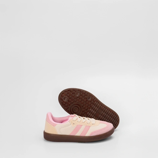 Tênis Casual Infantil Gabrielinha Recortes Em Camurça Off White & Rosa
