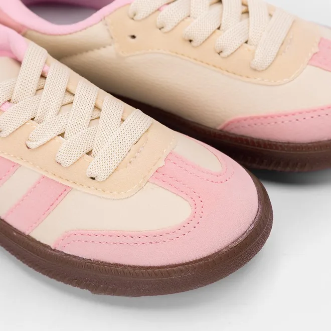 Tênis Casual Infantil Gabrielinha Recortes Em Camurça Off White & Rosa