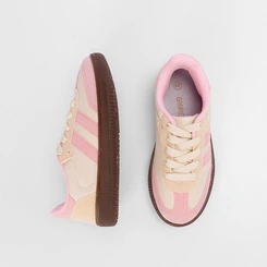 Tênis Casual Infantil Gabrielinha Recortes Em Camurça Off White & Rosa