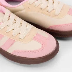 Tênis Casual Infantil Gabrielinha Recortes Em Camurça Off White & Rosa