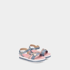 Sandália Infantil Molekinha Flatform Gatinho Pérola Tira Em Strass Azul