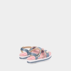 Sandália Infantil Molekinha Flatform Gatinho Pérola Tira Em Strass Azul