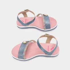 Sandália Infantil Molekinha Flatform Gatinho Pérola Tira Em Strass Azul