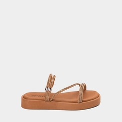 Tamanco Feminino Penélope Flatform Tiras Strass Caramelo