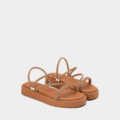 Tamanco Feminino Penélope Flatform Tiras Strass Caramelo
