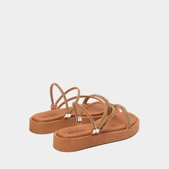 Tamanco Feminino Penélope Flatform Tiras Strass Caramelo