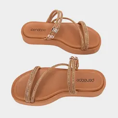 Tamanco Feminino Penélope Flatform Tiras Strass Caramelo