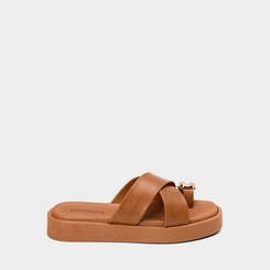 Tamanco Flatform Penélope Tiras Cruzadas Enfeite Bold Caramelo